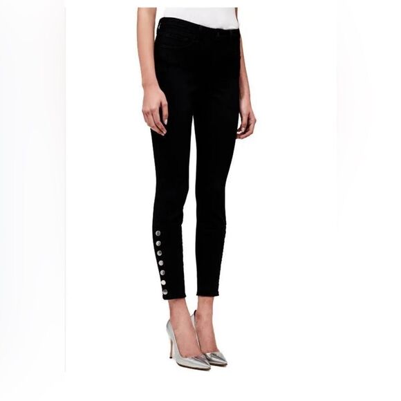 L'AGENCE Piper high-rise coated faux leather look skinny jeans button detail. 28 - Picture 2 of 10